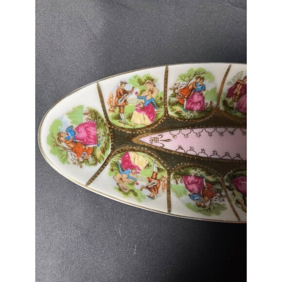 Vtg Fragonard Royal Vienna Porcelain Courting Couples Love Story Oval Trinket Ca - Picture 6 of 8